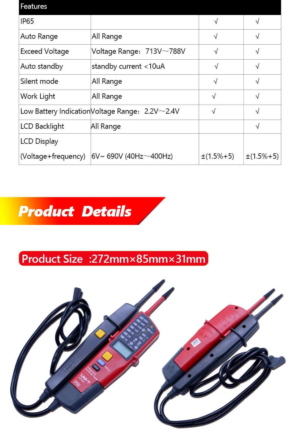 UNI-T UT18A UT18B UT18C UT18D Авто диапазон Вольтметр цифровой вольтметр тестер напряжения ручка со светодиодный индикацией