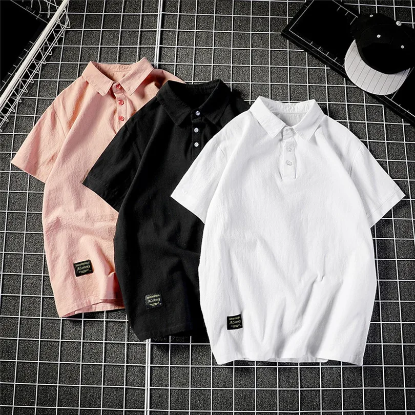 New Fashion Men Summer Cotton And Linen Short Sleeve Solid Color Stand Neck Loose Casual T Shirt Blouse Polo Top #4A24 (1)