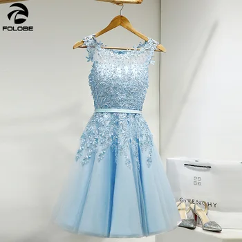 

FOLOBE Elegant Knee Length Women Girls Dresses Appliques Beads Formal Party Dresses Pink Red Light Blue Burgundy