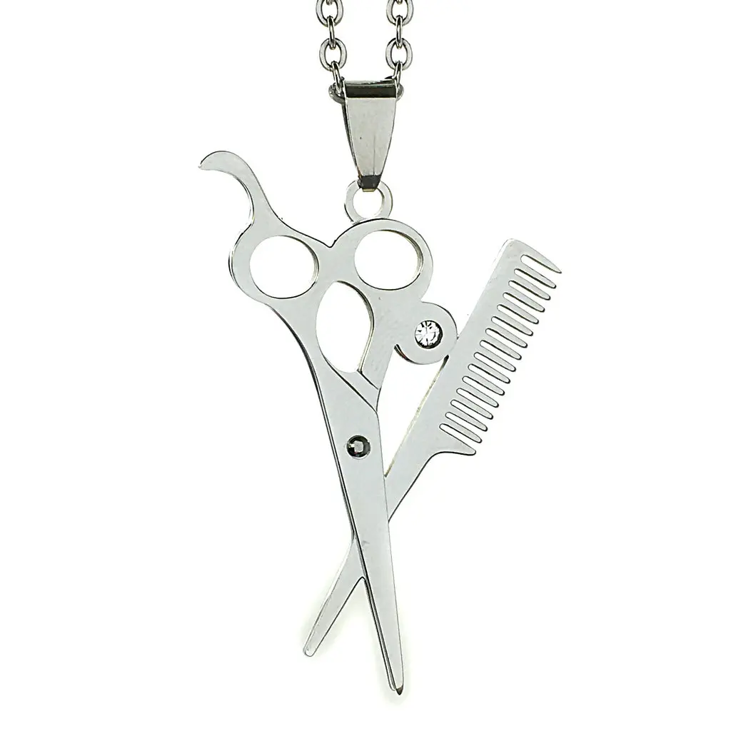 Hip Hop Scissor Comb Pendants Necklaces Stainless Steel Stylist Men Jewelry