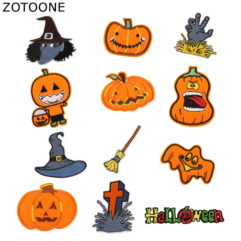 

ZOTOONE Skull Halloween Pumpkin Iron on Patches for Clothing Stickers DIY Apparel Sewing on Patch Badges Applique Accessories D