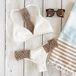 2019 для женщин комплект бикини белый купальники для малышек Push Up Вязание Купальник с отверстиями ванный Женская пляжная одежда