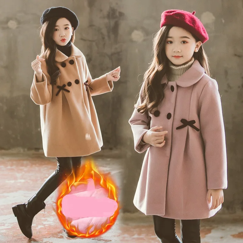 Детские куртки для девочек; зимнее шерстяное пальто для девочек-подростков; осенняя куртка; теплая верхняя одежда; детская ветровка; От 4 до 15 лет