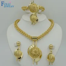 Regalo nupcial Nigeriano Boda Perlas Africanas Joyería Conjunto Moda Dubai Diseño Collar Grande de Oro de La Joyería de Traje de Plata