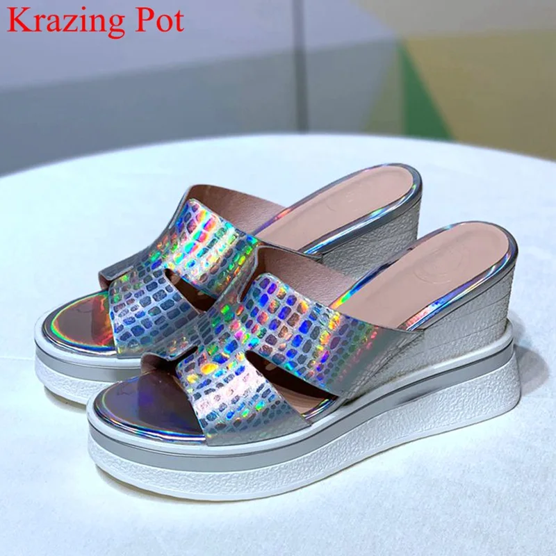 

big size peep toe wedges high heels elegant slingback women sandals mature mules party beach vacation platform summer shoes L10