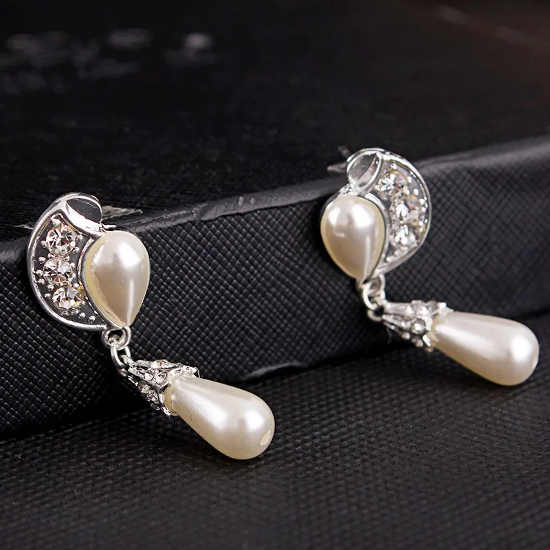  925 stealing silver fashion jewelry set for women simulated pearl & CZ diamond necklace earrings wedding sets romantic elegant bijoux femme HD009 (3)