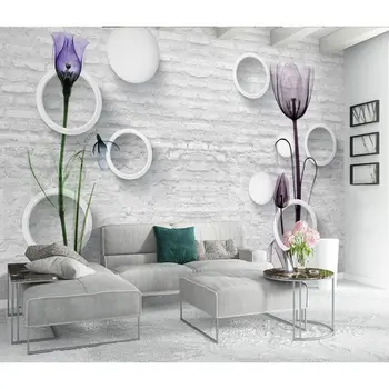 

Modern 3D Brick Wall Paper Tulip Photo Wallpapers Mural Carta Da Parati Living Room Bedroom Self Adhesive Vinyl / Silk Wallpaper