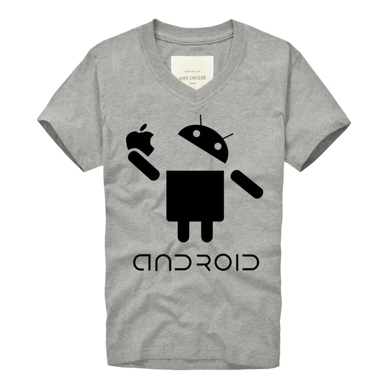 Модные мужские футболки робот Android мужской Apple Humor с логотипом смешной короткий рукав v-образный вырез Повседневная стильная футболка camiseta manga corta - Цвет: gray 2