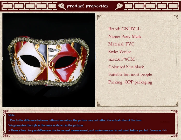 GNHYLL новая золотая Маскарадная маска Mardi Gras Note маска для женщин Венецианская маска Половина лица Венецианский шар маска для Хэллоуина Рождество