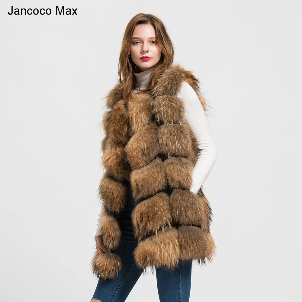 Jancoco Max новинка 2019 года дизайнерский женский жилет из натурального меха енота