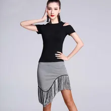 New Fashion Modal Cutout Short Sleeve Tassel Skirt Sexy Latin Dance 2pcs set for women/female/lady,Ballroom tango Costume MD7135