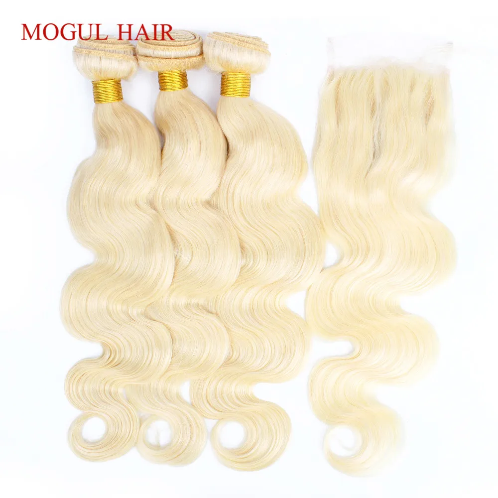 

MOGUL HAIR Color 613 Blonde Bundles with Closure Brazilian Body Wave Hair 2/3 Bundles With Closure Remy Human Hair Extension