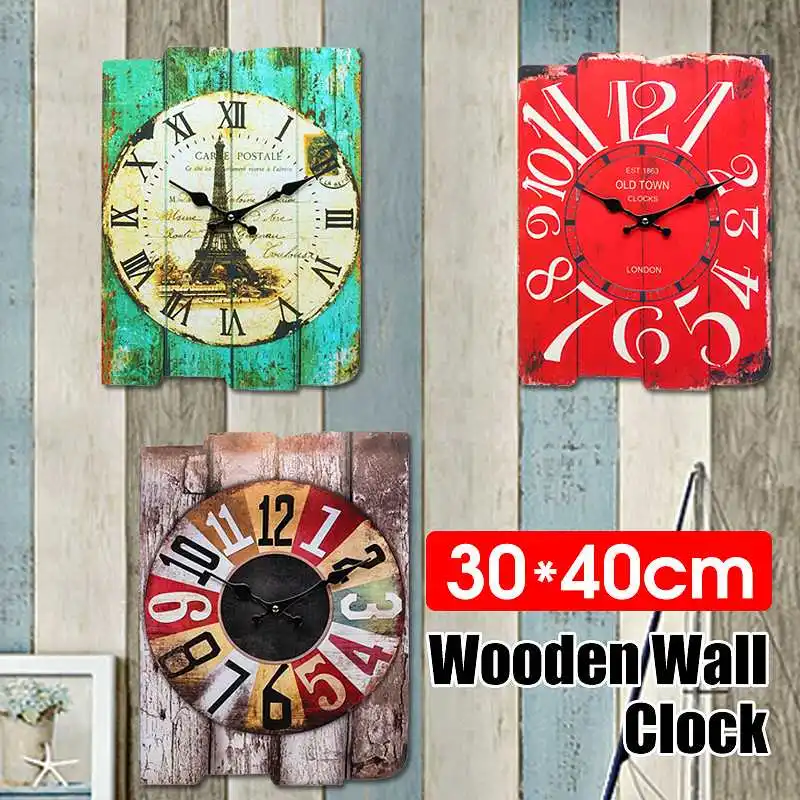 

Cymii Green/Gray/Red Retro Vintage Silent Wooden Wall Clock Modern Design Simple Wall Hanging Clock Watch Home Coffee Shop Decor