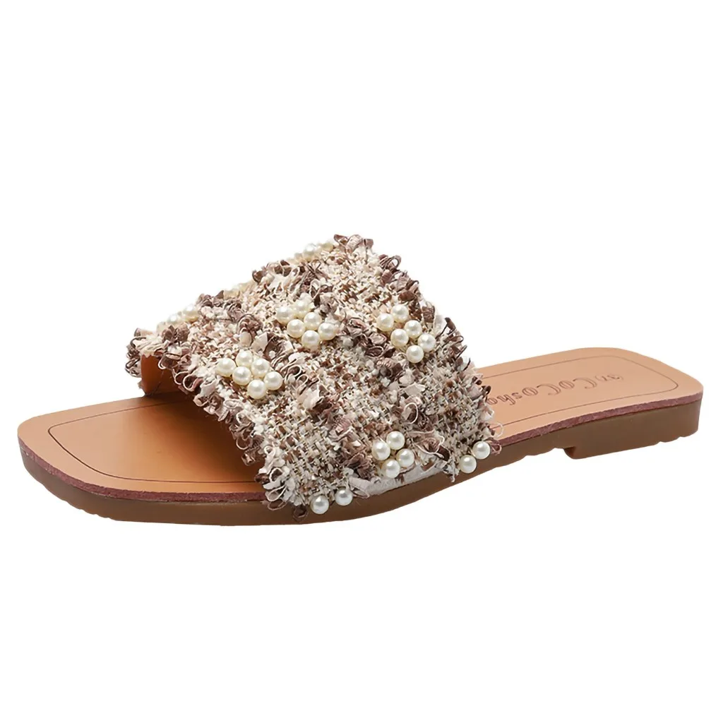 

CHAMSGEND Summer Women's open toe slippers wear wild fashion flat sandals out beach shoes casual comfortable outdoor sandals