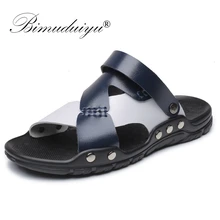 BIMUDUIYU размера плюс 38-47 новые мужские сандалии дышащая пляжная обувь нескользящие сандалии с открытым носком Мужская брендовая кожаная Летняя повседневная обувь