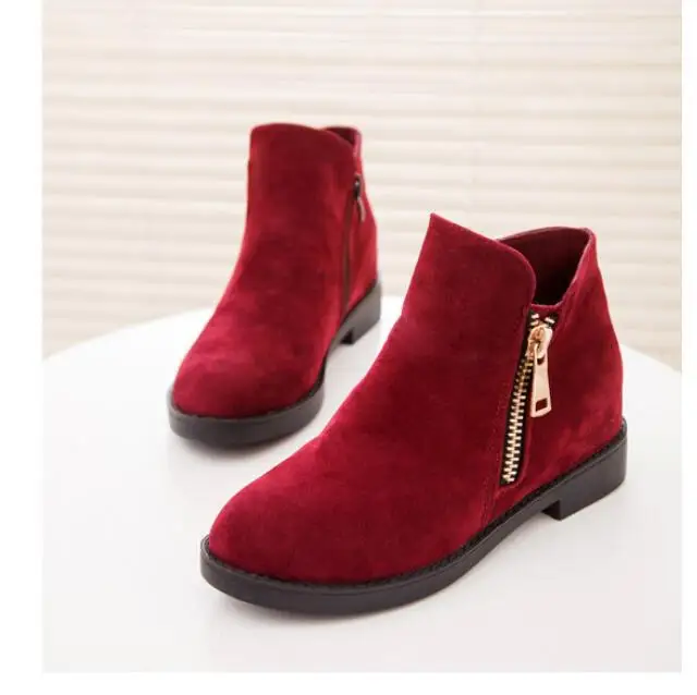 red flat ankle boots