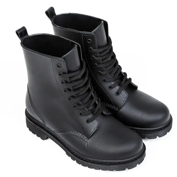 New Arrivals Women Lace-up Martin Rain Boots Short Ankle Motorcycle Rainboots Matte Colors Waterproof Water Shoes Wellies #ZJ176 Women's Shoes