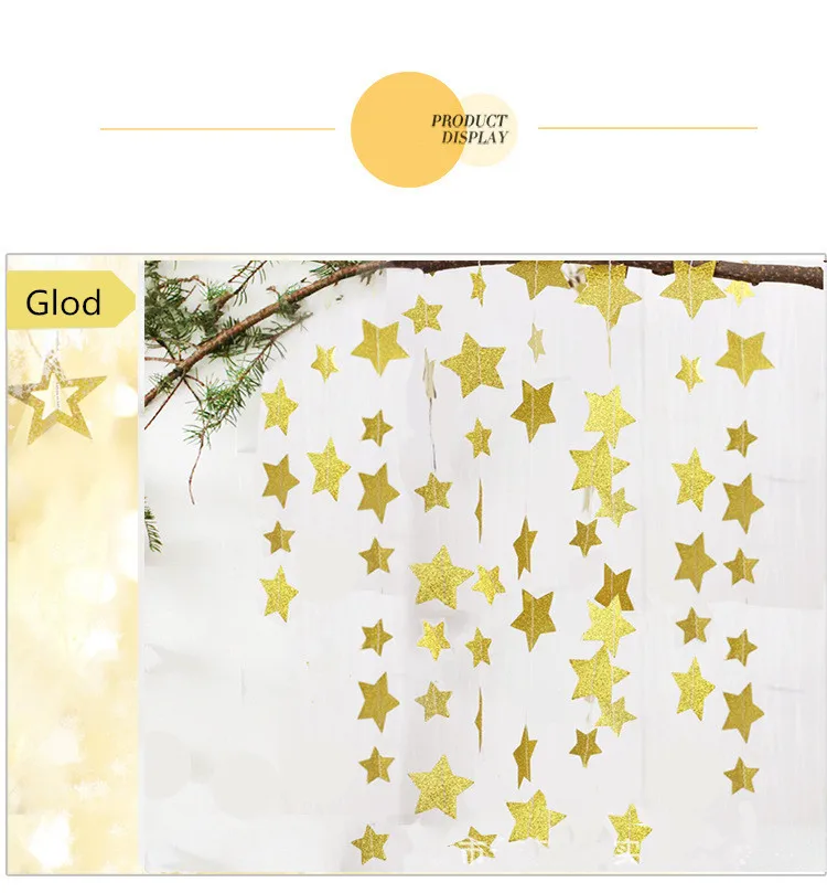 Модные висящие на стене бумажные гирлянды в форме звезды 4 М длинные блестящие украшения для карт на день рождения цепочка для свадебной вечеринки баннер на Рождество - Цвет: Banner-Star-4M-Gold