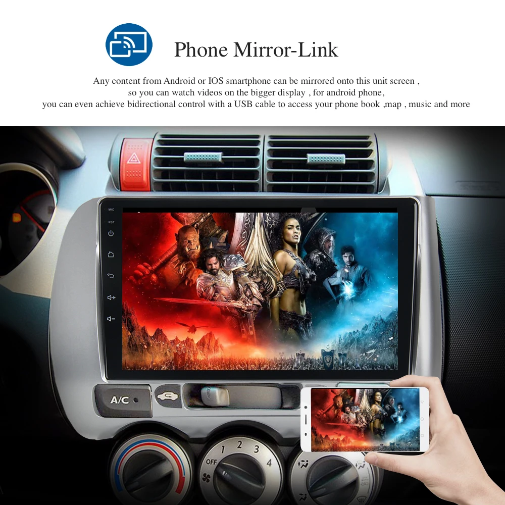 Best Android 8.0/7.1 Car Multimedia Player for Honda Jazz / Fit Manual AC GPS 2002 2003 - 2006 2007 2008 9" 2.5D IPS Screen 8-core 3
