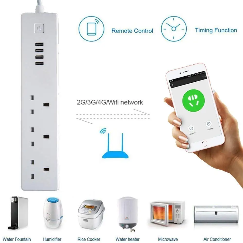 Smart Power Board Remote Application Control WiFi Surge Protector with Timer Voice Control with Alexa and Google Assistant IFTTT