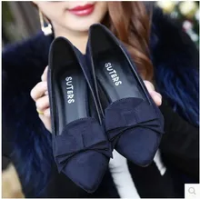 2016 women’s spring shoes small yards 33 shallow mouth pointed toe thick heel high-heeled single shoes plus size 41 bow shoes