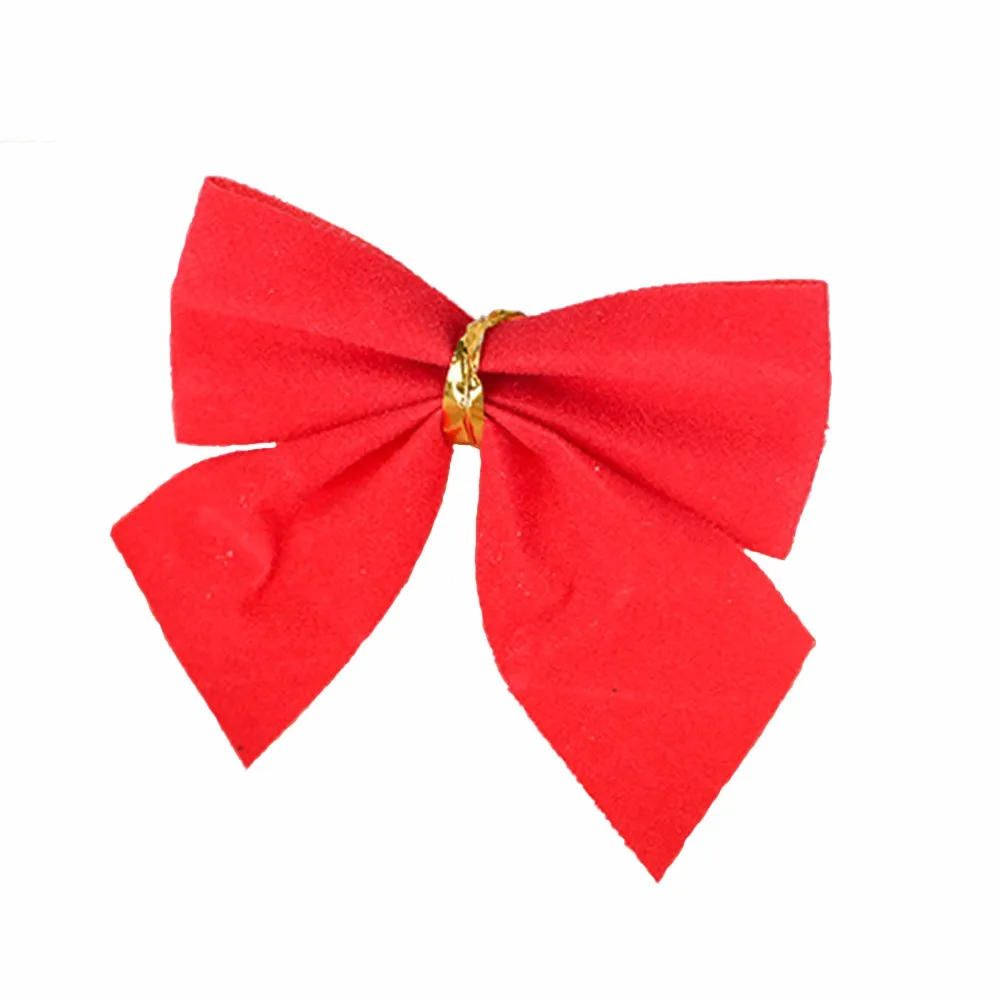 12pcs Gold Silver Red Pretty Bow Tie Christmas Tree Decoration Xmas Ribbon Bows Festival Pendant Home Bowknots Baubles#25