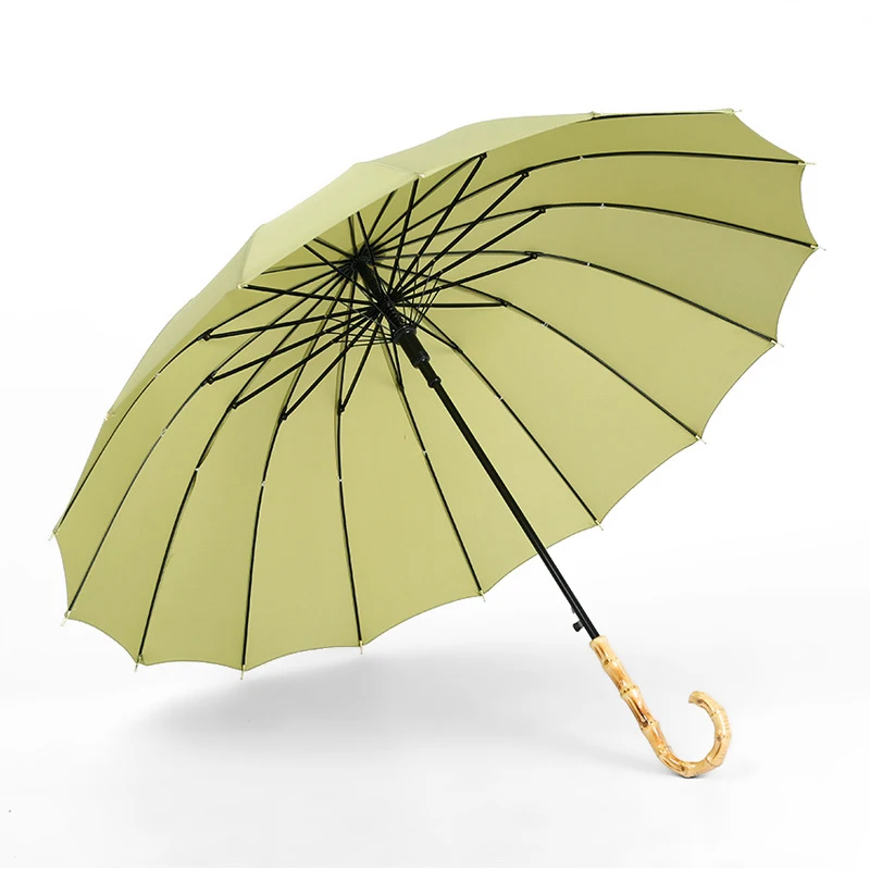 Японский стиль, зонт с длинной ручкой, для дождя, для женщин и мужчин, Бамбуковая ручка, 16 ребер, ветрозащитные зонты для гольфа, красочные, простые, Guarda Chuva - Цвет: Green