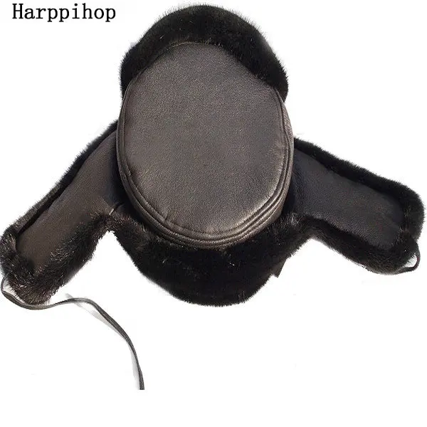 Autumn and winter quinquagenarian male quality black mink hair ear hat bomber trapper hat