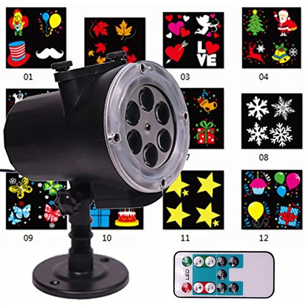 

6W Waterproof led projector light 12 Slides with Remote controller Christmas landscape decoration for Holiday,Party,Garden,Patio