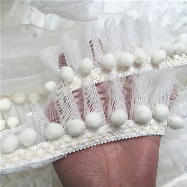 

10Meters Pleated Mesh Ruffle Pompom Ball Lace Trim Ribbon Fabric Embroidered Applique For Sewing Curtain Clothing Accessories