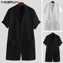 INCERUN/Летний повседневный мужской комбинезон с передними карманами, v-образным вырезом, сплошного цвета с кнопками, Европейский комбинезон, модный уличная одежда, комбинезон 5XL