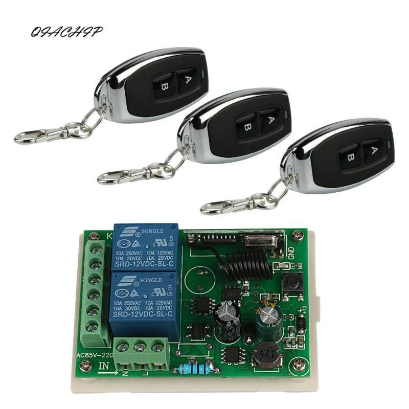 

QIACHIP 433MHz Wireless RF 2-Channel Opener Transmitter Receiver Learning Code Garage Door 50M Controller Z3