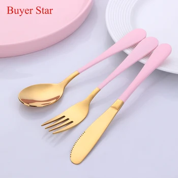 

Kids Tableware Golden Cutlery Set 3 Pcs Stainless Steel Fork Spoon Cutter for Children Feeding Dining Utensils Set Feed Spoons