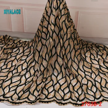 

2019 Latest African Embroidery Tulle Lace Fabrics High Quality Stones French Velvet Lace Fabric For Party Dress 5 Yard YA2763B-2