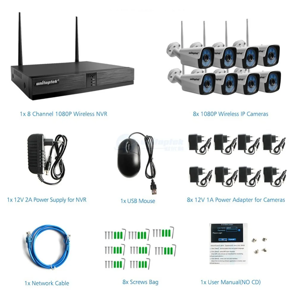 8CH H.265 CCTV система беспроводной 1080P NVR комплект 8 шт. 2MP ИК Открытый P2P WIFI IP камера