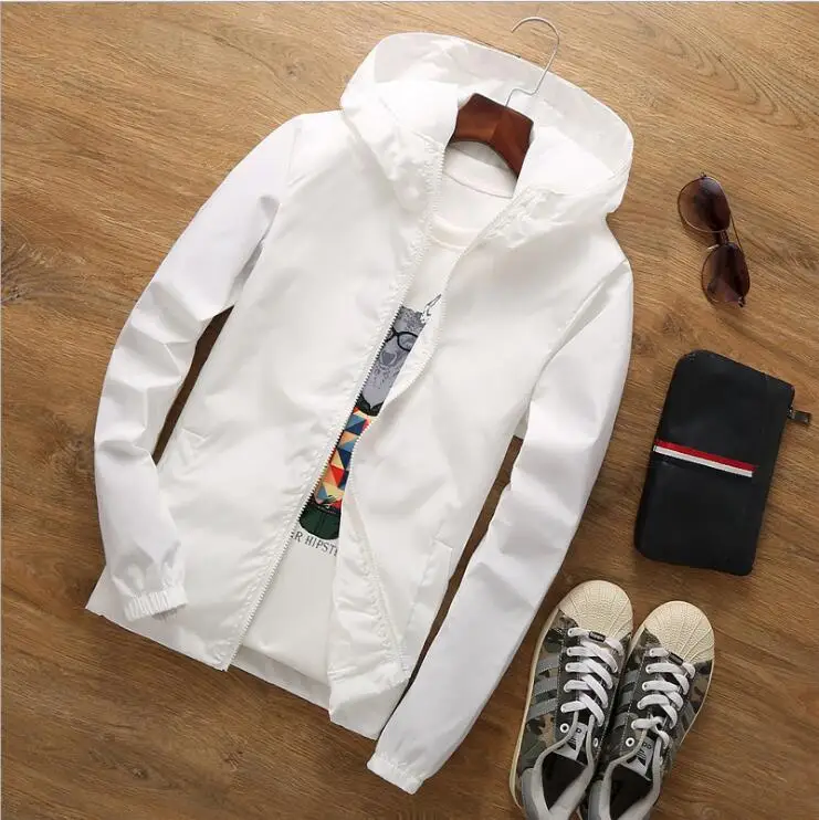 Beste S 7XL Jassen Lente Herfst Mode Hooded Solid Windjack Rits Zakken Casual Lange Mouwen Jassen Plus Size Uitloper