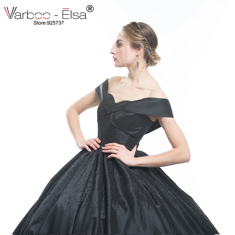 Elegant Black Ball Gown Sweetheart Neck Off Shoulder Beading Formal Evening Gowns Dresses Satin Evening Dress Vestido De Noiva black evening dresses