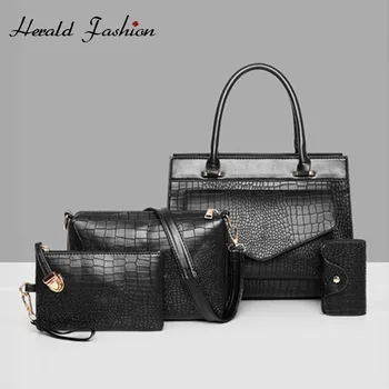 

Herald Fashion 4pcs/set Quality Alligator Leather Composite Shoulder Bags Women Luxury Handbags Ladies' Messenger Bags Bolsa Sac