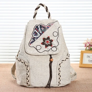 

National Style Cotton and Linen Backpack Literature and Art Backpacks Lady School Bag Large Capacity Weaving Book Bags Packs