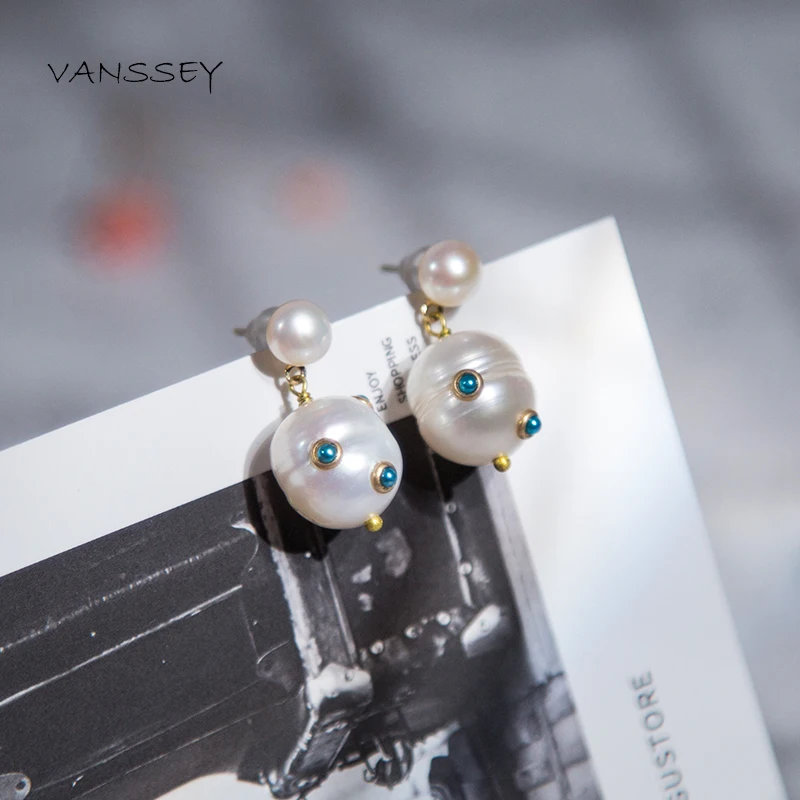 Vanssey, винтажные круглые серьги-гвоздики с натуральным жемчугом, модные ювелирные изделия, аксессуары для женщин, новинка