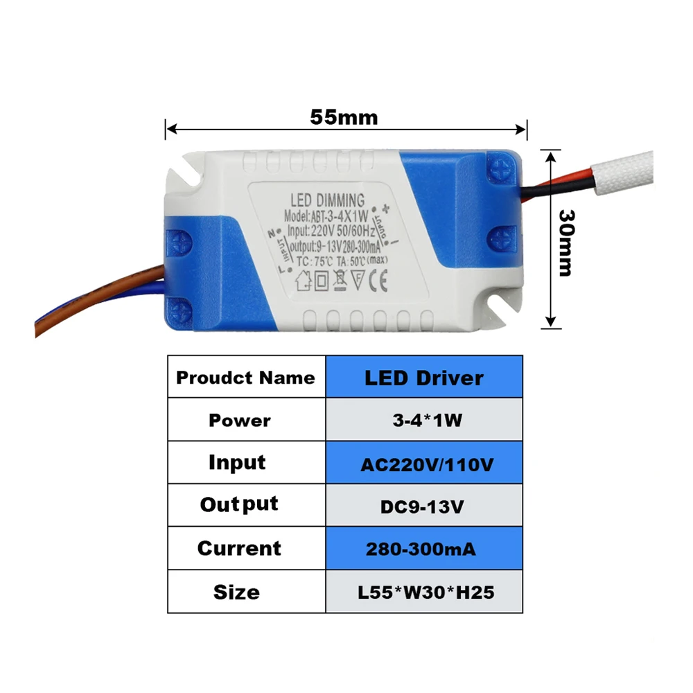 Светодиодный драйвер с регулируемой яркостью, 3-24 Вт, светильник, трансформатор, 300 мА, источник питания, AC85-265V, DC3-85V, адаптер для лампы, светильник