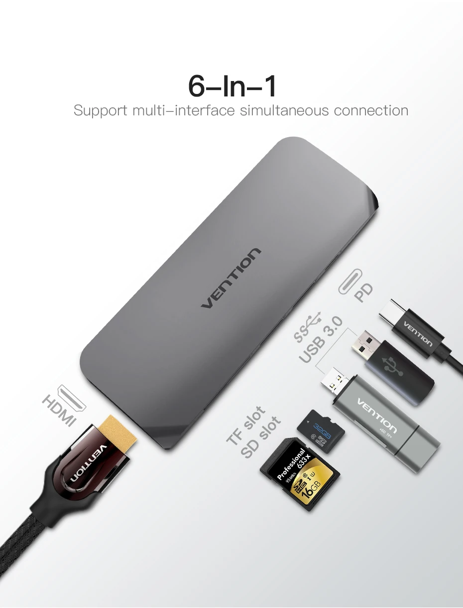 Vention USB C концентратор type-C концентратор HDMI с PD TF/SD слот док-станция для MacBook samsung Galaxy S9/Note 9 huawei P20 USB-C концентратор