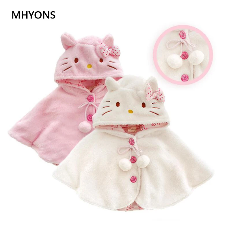 Cute Cats Hooded Baby Girls Coat New Autumn Winter Tops Kids Warm