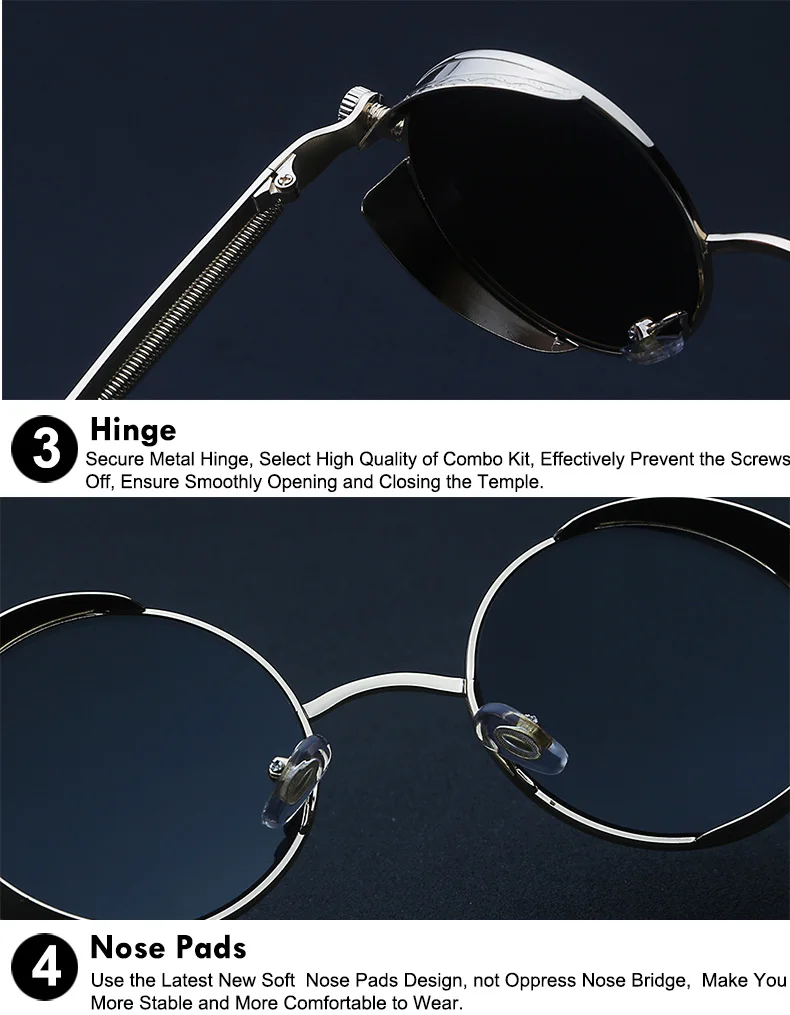 Round Retro Steampunk Metal Sunglasses 9