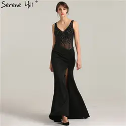Черный с v-образным вырезом высокого класса модные пикантные вечернее платье, расшитое кристаллами блестками Элегантный Новый вечернее