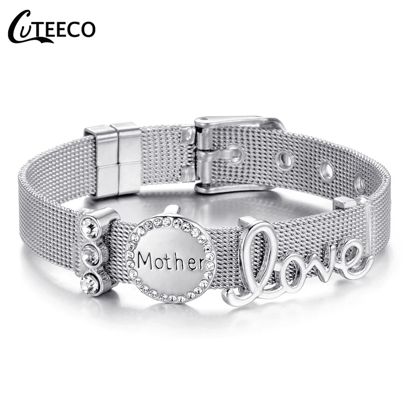 

CUTEECO Dropshipping Silver Rose Gold Stainless Steel Mesh Charm Bracelet Fit Brand Bracelet for Women Valentine's Day Gifts