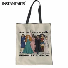 INSTANTARTS мультфильм Феминистская программа печати для женщин большой многоразовый складной Tote хлопчатобумажная сумка для магазина модная прочная льняная Canavs сумка