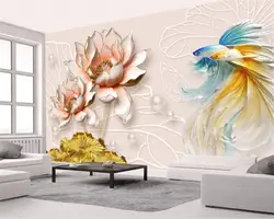 Beibehang заказ росписи тиснением lotus jewelry Золотая рыбка стены фон фото обои papel де parede цветочный 3d обои