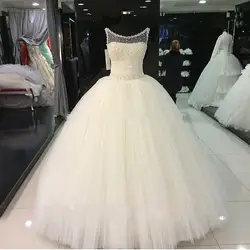 Великолепное платье Vestido De Noiva с жемчугом и бусинами Пышное Бальное Платье в стиле принцессы реальные фотографии свадебное платье es 2019