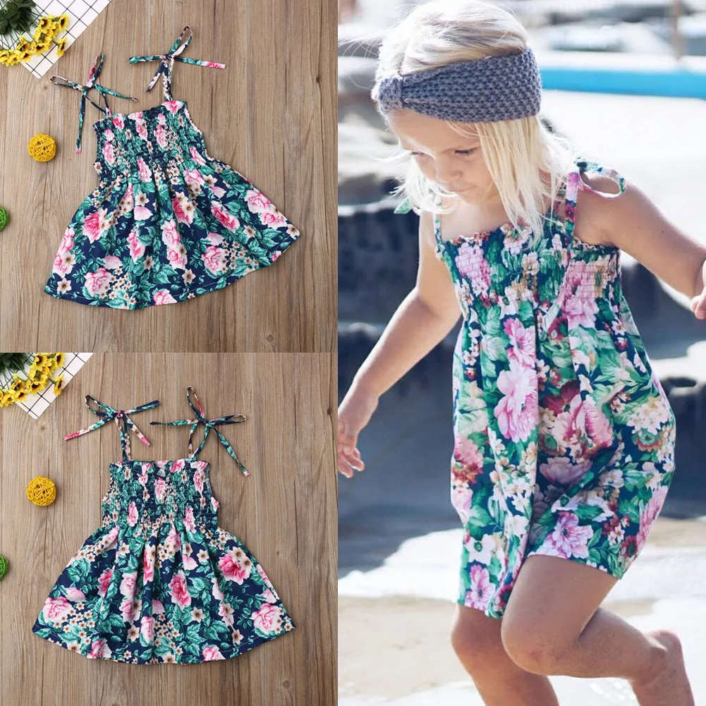 

Toddler Baby Girl Summer Clothes Floral Print Strap Dress Princess Party Pageant Sundress